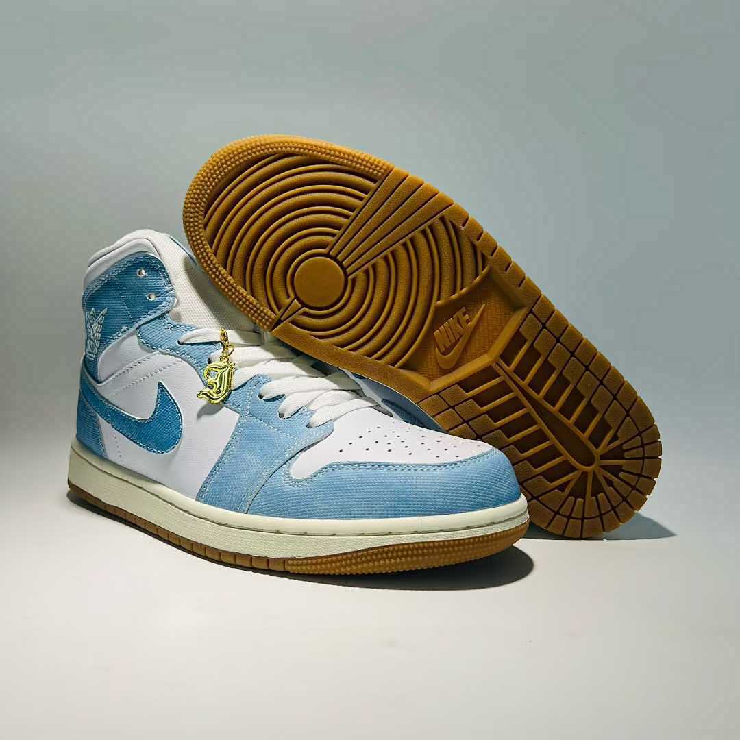 Nike Air Jordan 1 Mid Denim White Light Blue Gum Sole Sneakers DV9344-100