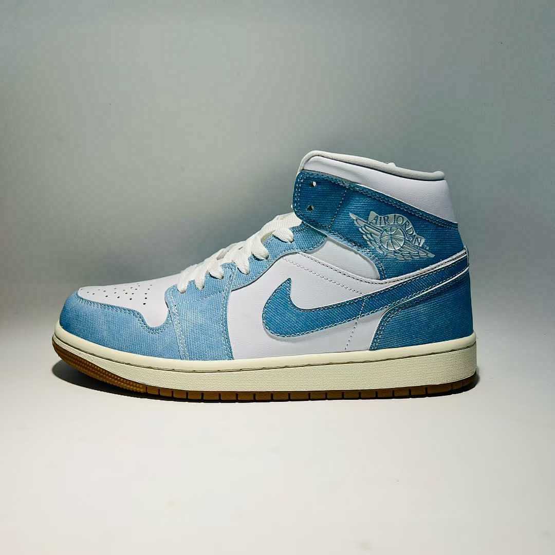 Nike Air Jordan 1 Mid Denim White Light Blue Gum Sole Sneakers DV9344-100