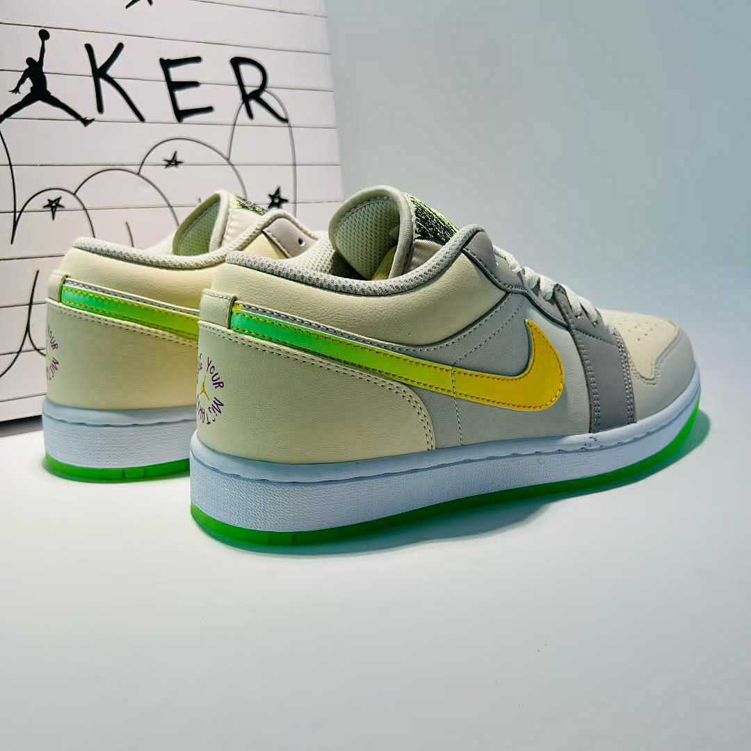 Nike Air Jordan 1 Low Sail Grey Yellow Volt Neon Green