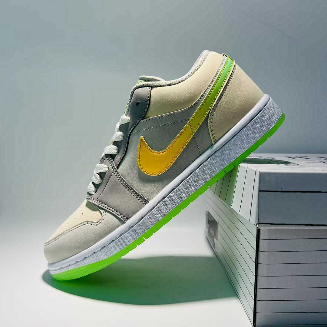 Nike Air Jordan 1 Low Sail Grey Yellow Volt Neon Green