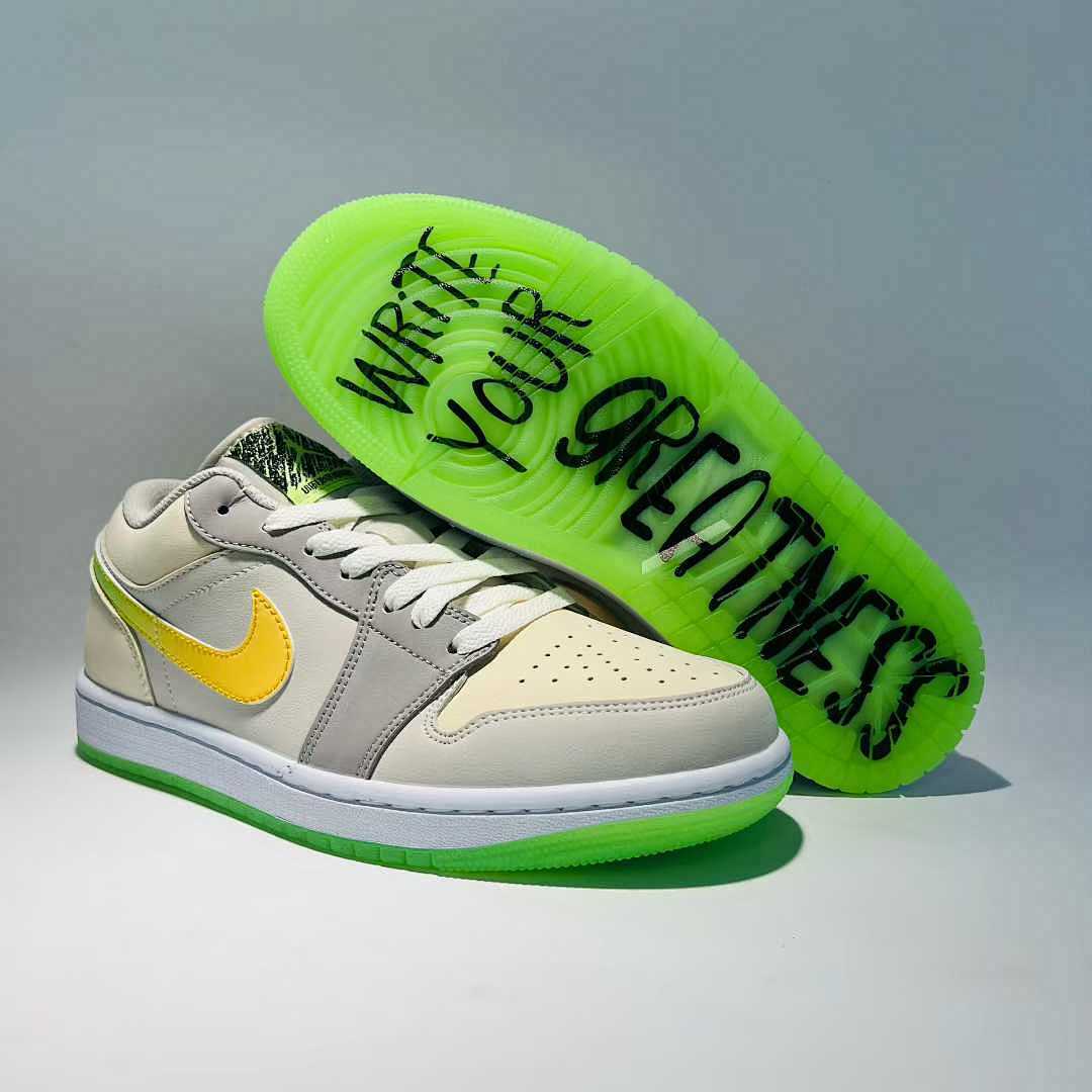Nike Air Jordan 1 Low Sail Grey Yellow Volt Neon Green