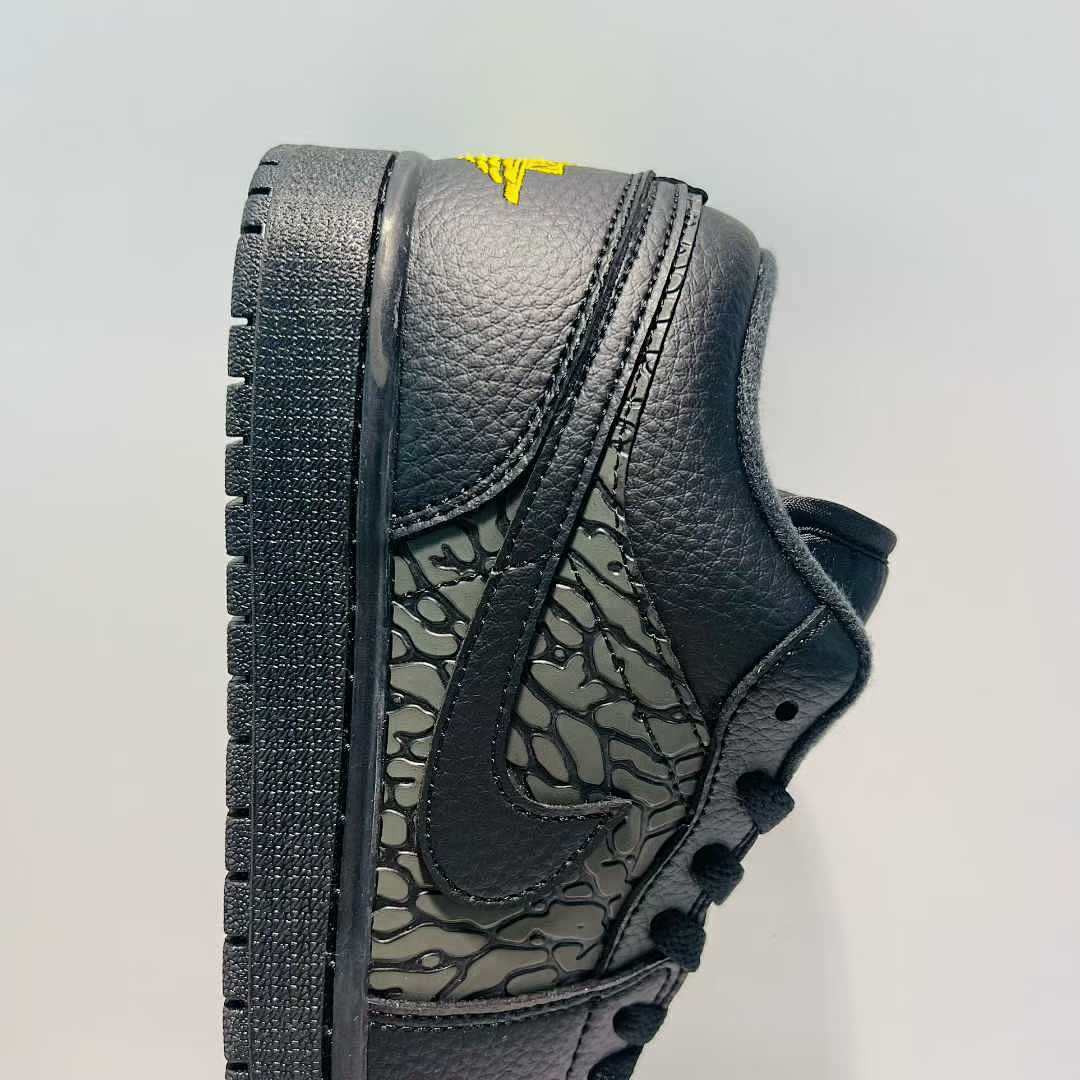 Nike Men's Air Jordan 1 Low SE Craft Black Yellow Ochre Textured Sneakers FD8638-007