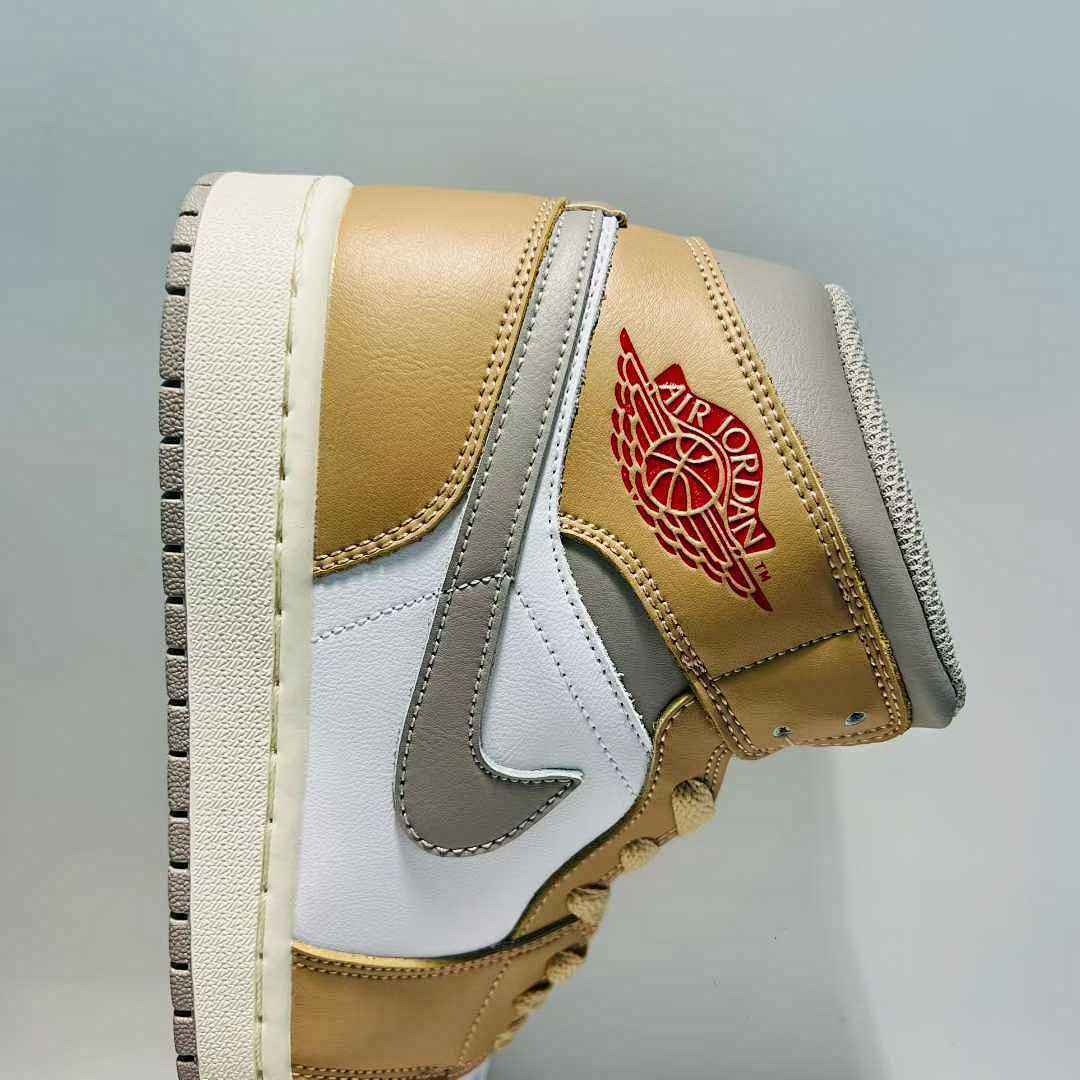 Nike Air Jordan 1 Mid SE 'White Light Grey Desert Ochre' DN4321-122 Men's Lifestyle Sneakers Tan Brown White Grey Red Shoes