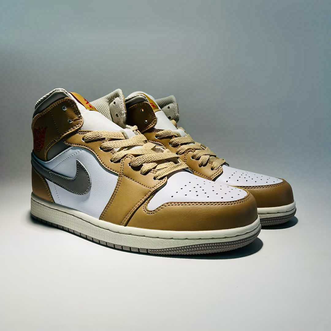 Nike Air Jordan 1 Mid SE 'White Light Grey Desert Ochre' DN4321-122 Men's Lifestyle Sneakers Tan Brown White Grey Red Shoes