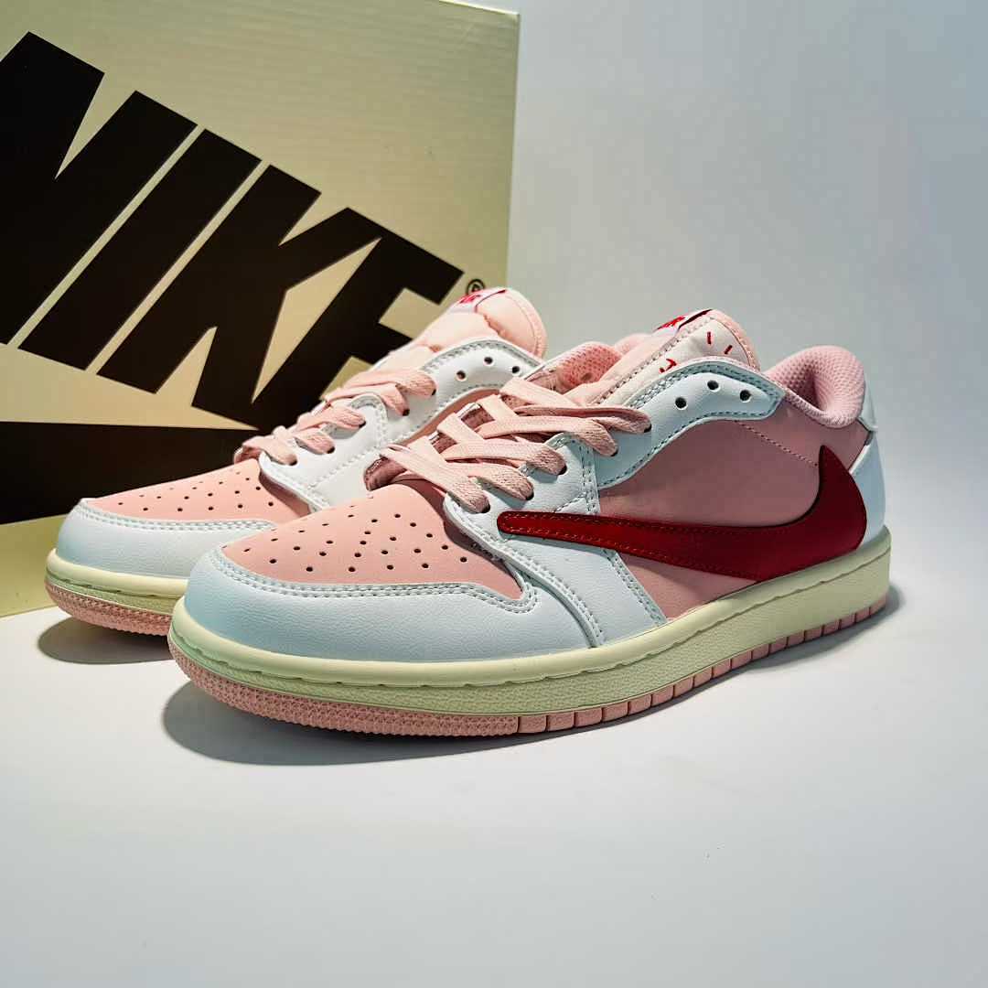 Nike Air Jordan 1 Low OG SP Travis Scott Pink Sail White University Red Reverse Swoosh Sneakers