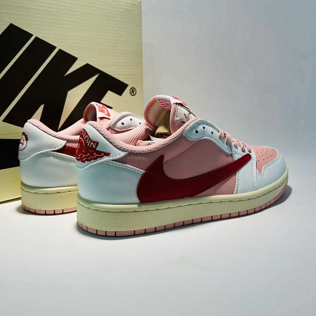 Nike Air Jordan 1 Low OG SP Travis Scott Pink Sail White University Red Reverse Swoosh Sneakers