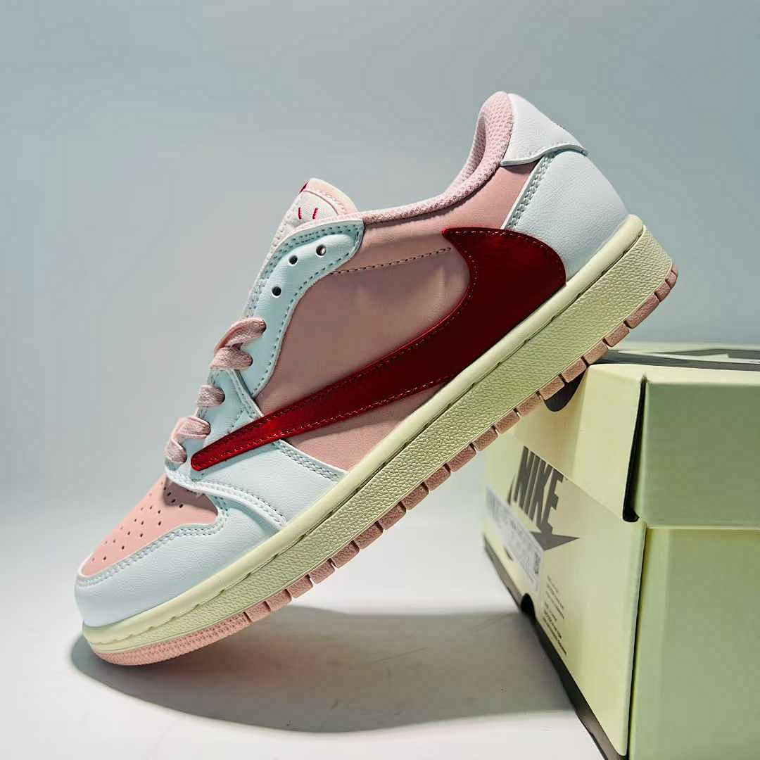 Nike Air Jordan 1 Low OG SP Travis Scott Pink Sail White University Red Reverse Swoosh Sneakers