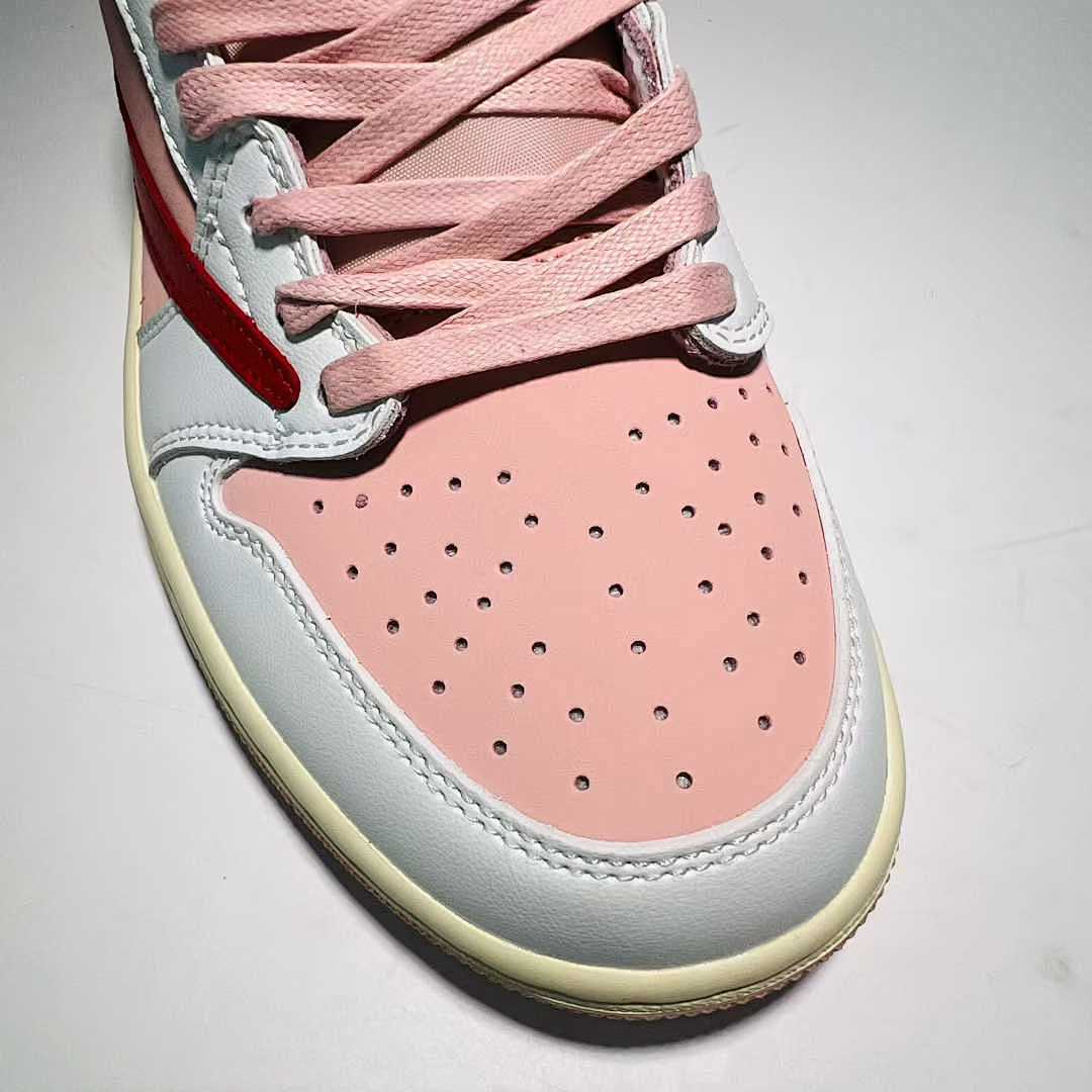 Nike Air Jordan 1 Low OG SP Travis Scott Pink Sail White University Red Reverse Swoosh Sneakers