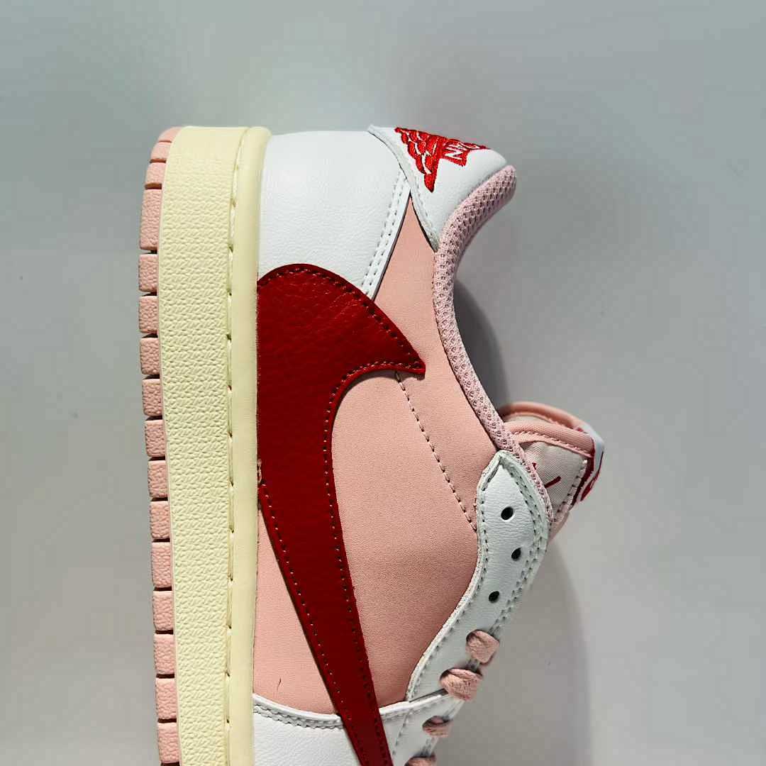 Nike Air Jordan 1 Low OG SP Travis Scott Pink Sail White University Red Reverse Swoosh Sneakers