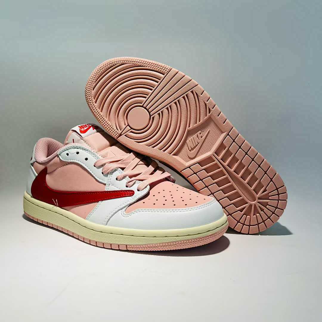 Nike Air Jordan 1 Low OG SP Travis Scott Pink Sail White University Red Reverse Swoosh Sneakers