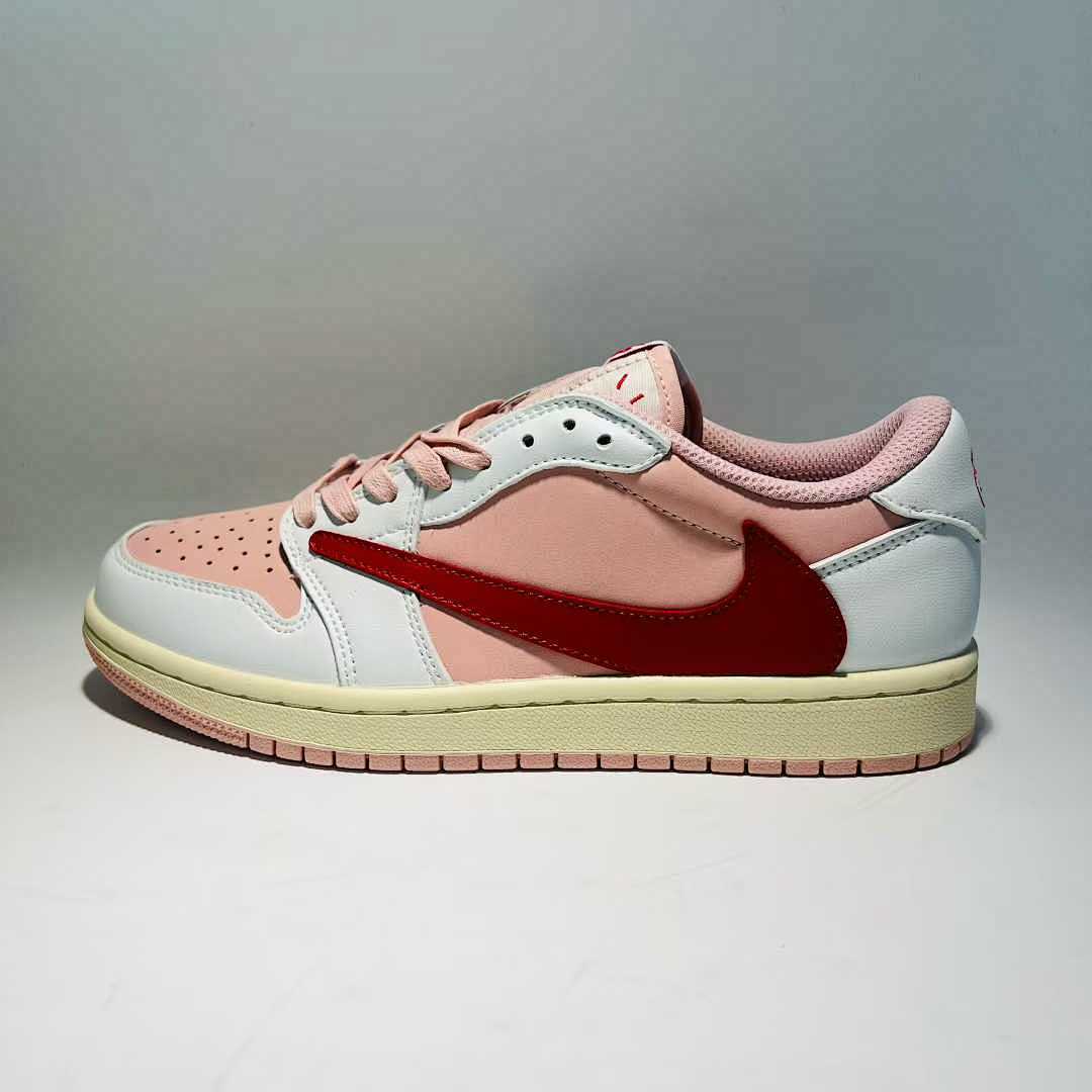 Nike Air Jordan 1 Low OG SP Travis Scott Pink Sail White University Red Reverse Swoosh Sneakers
