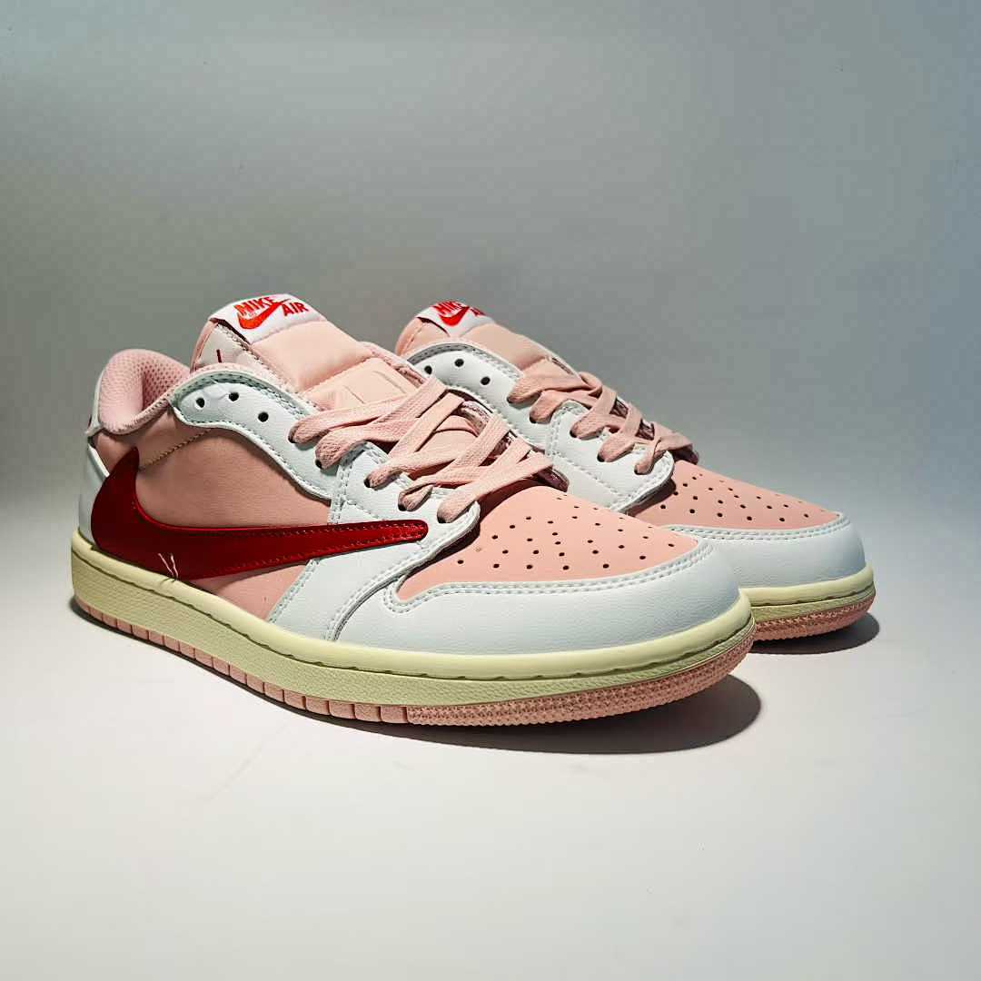 Nike Air Jordan 1 Low OG SP Travis Scott Pink Sail White University Red Reverse Swoosh Sneakers
