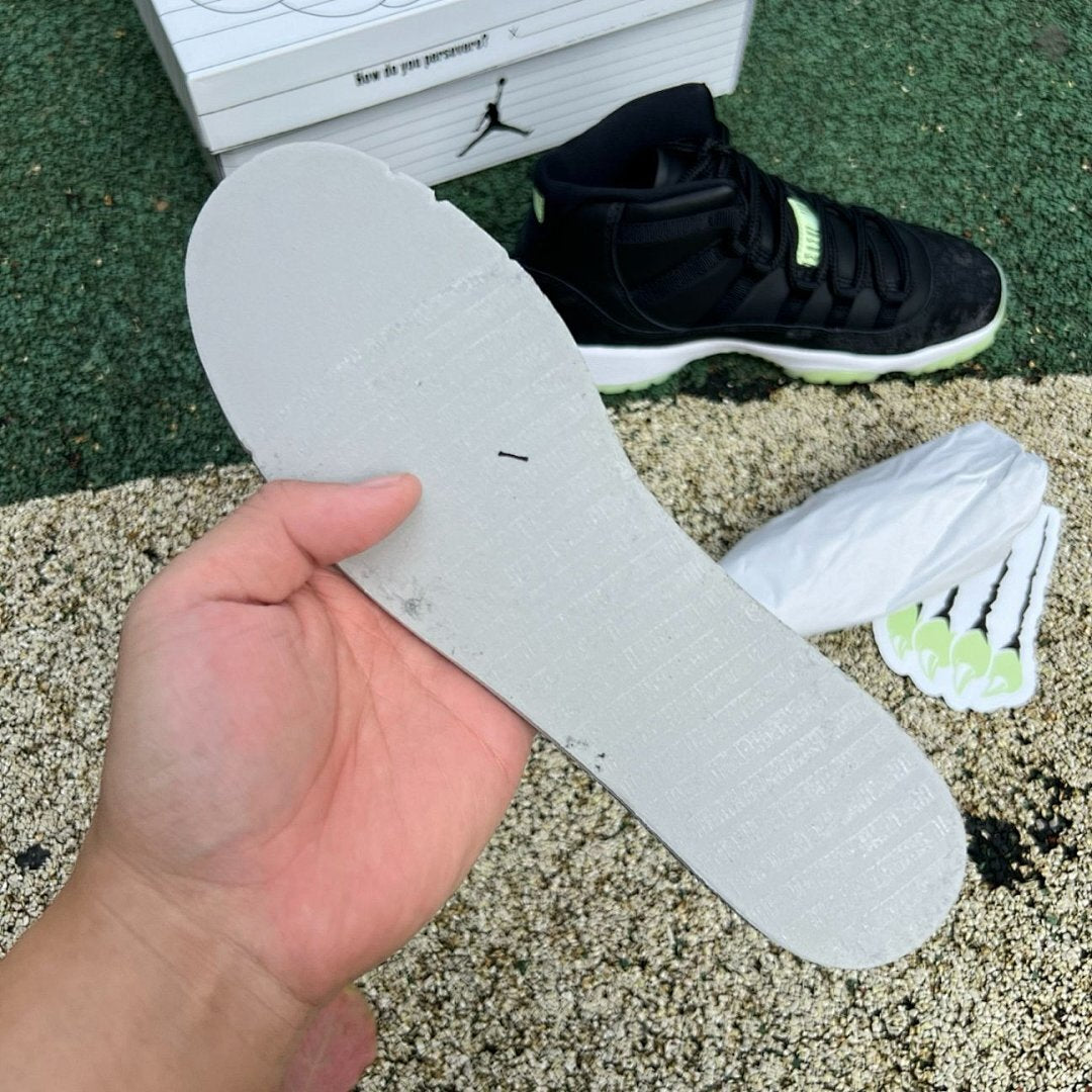 Air Jordan 11 Retro Black Green Glow Cracked Patent