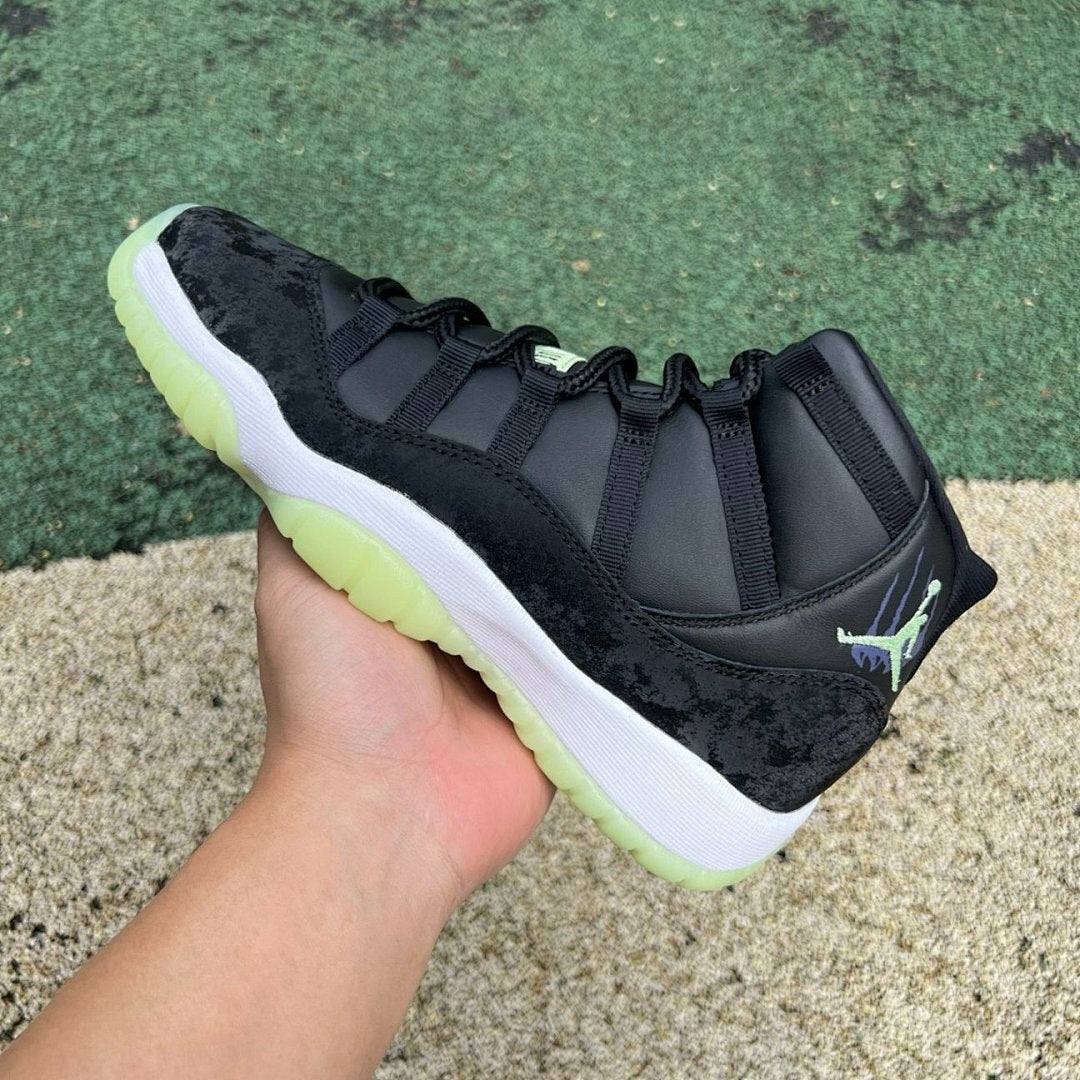 Air Jordan 11 Retro Black Green Glow Cracked Patent