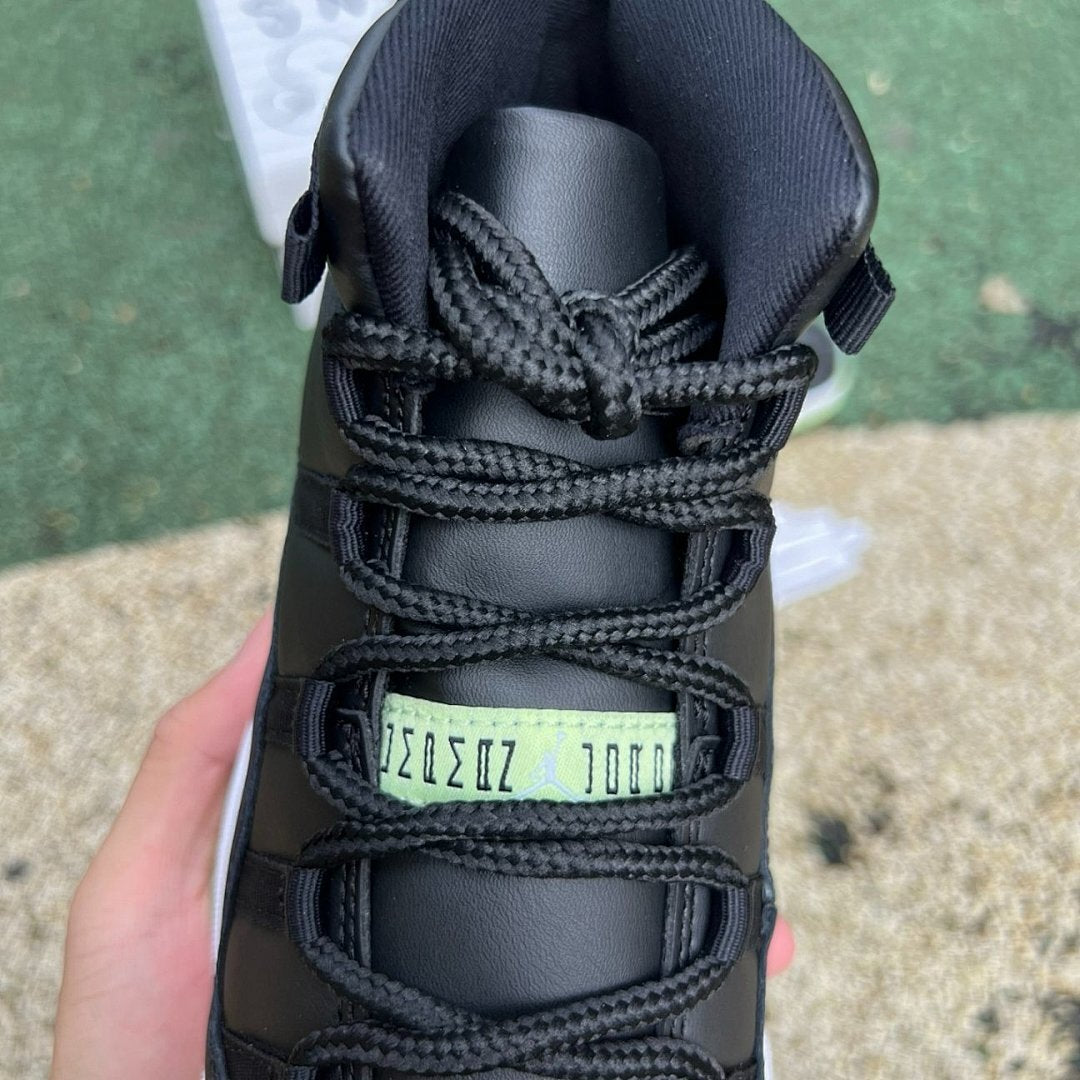 Air Jordan 11 Retro Black Green Glow Cracked Patent