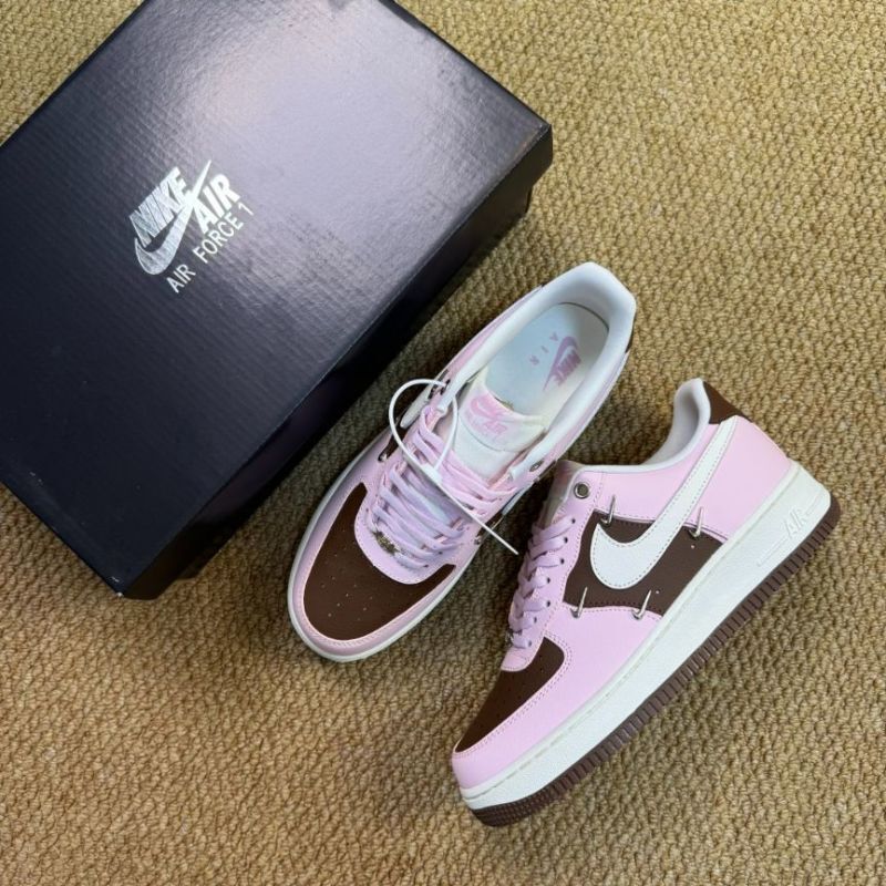 Nike Air Force 1 Low Pink Brown White Spike Studs