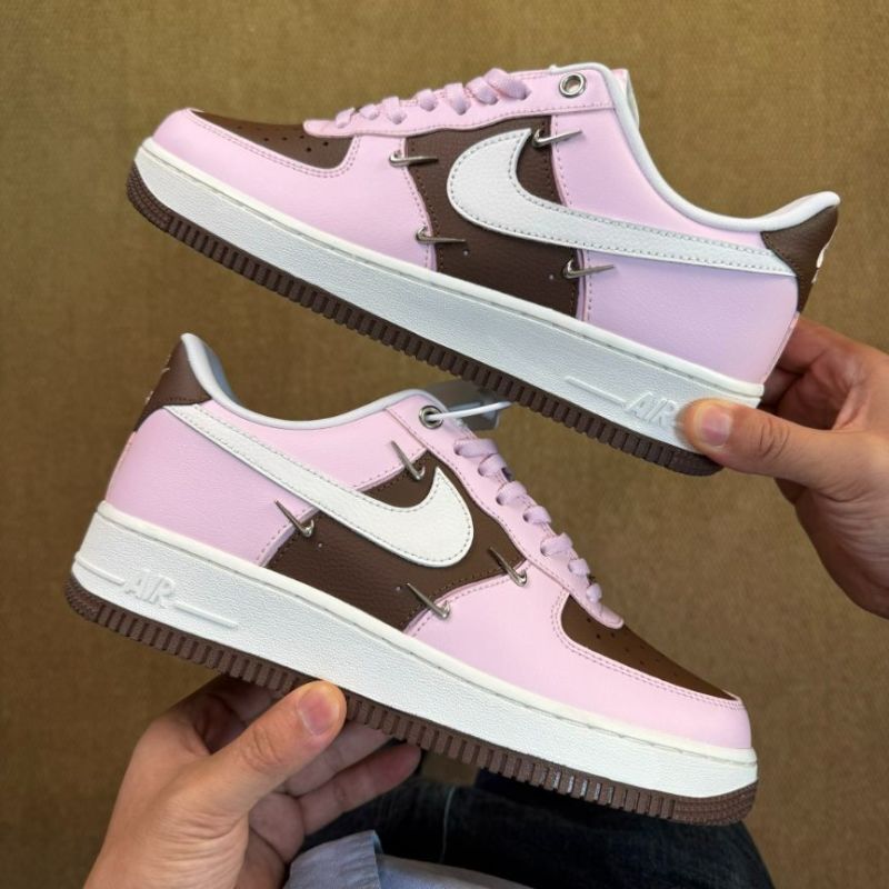 Nike Air Force 1 Low Pink Brown White Spike Studs