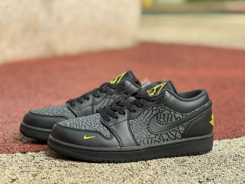 Air Jordan 1 Low SE "Elephant Print" Black Yellow Ochre DZ4130-007