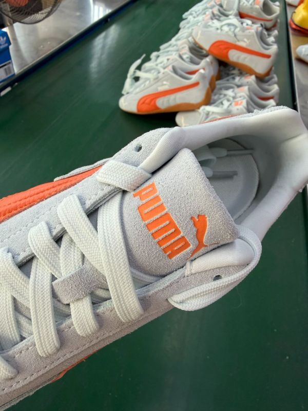 Puma Super Liga OG Suede Trainers Grey Fog Vibrant Orange Gum Sole
