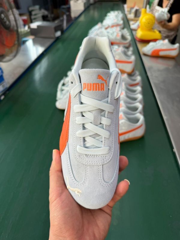 Puma Super Liga OG Suede Trainers Grey Fog Vibrant Orange Gum Sole