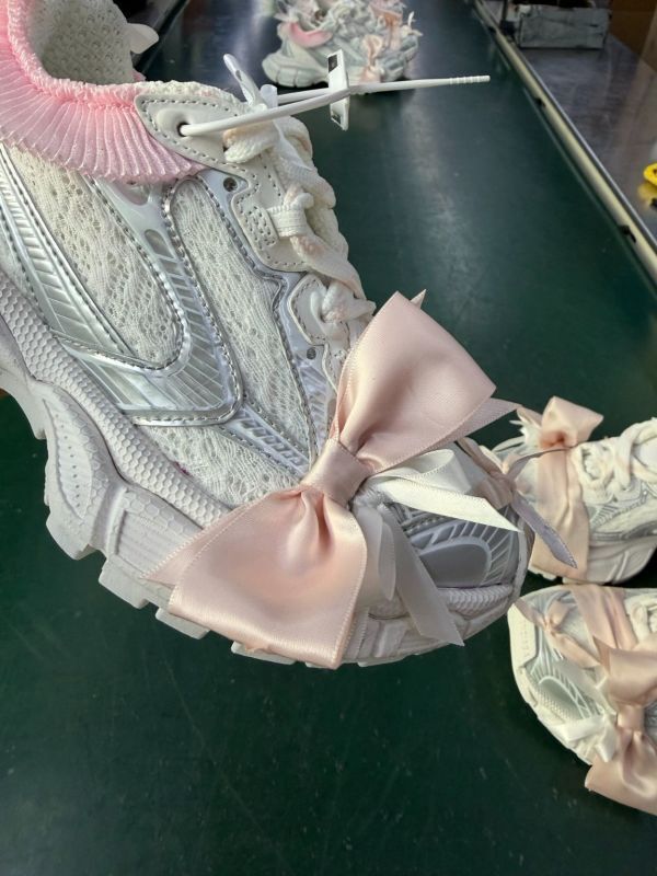 Balenciaga Runner White Silver Pink Ribbon Bow Ruffle Sneakers
