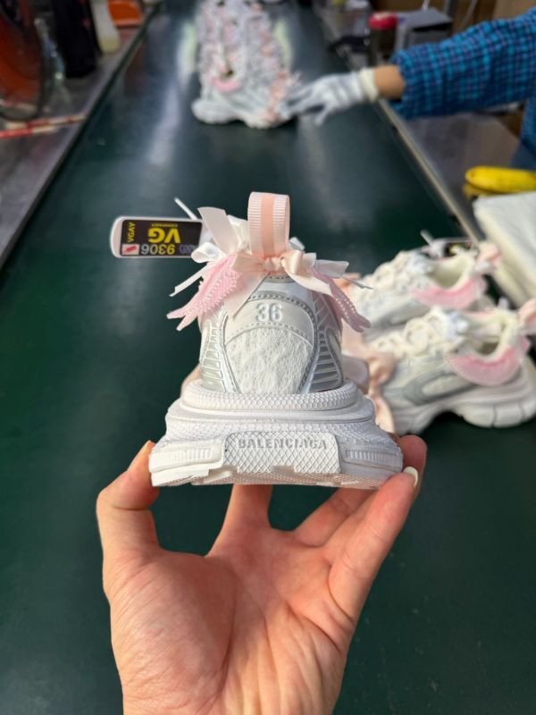 Balenciaga Runner White Silver Pink Ribbon Bow Ruffle Sneakers