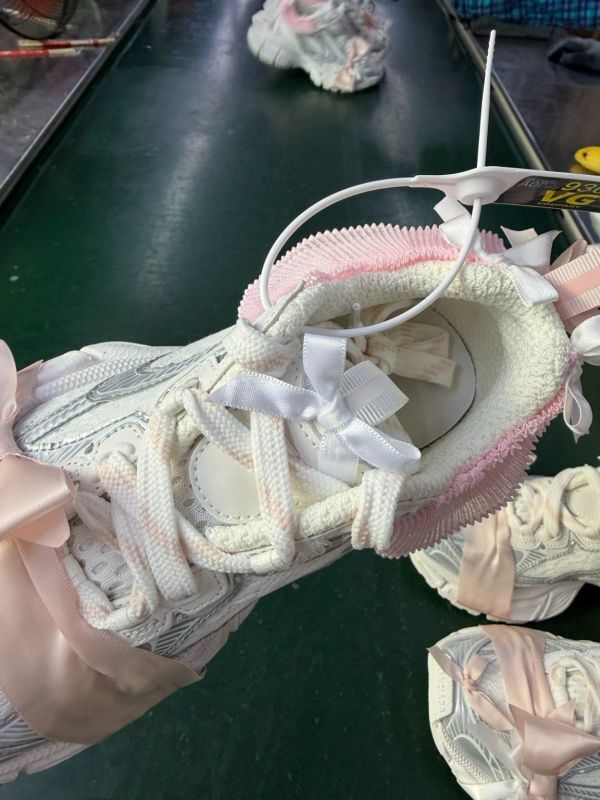 Balenciaga Runner White Silver Pink Ribbon Bow Ruffle Sneakers