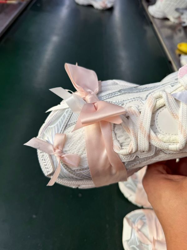 Balenciaga Runner White Silver Pink Ribbon Bow Ruffle Sneakers