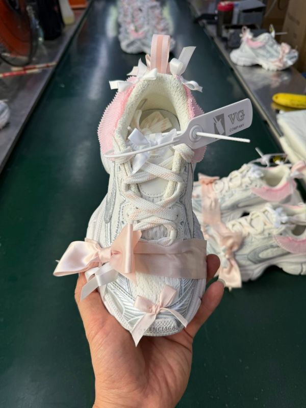 Balenciaga Runner White Silver Pink Ribbon Bow Ruffle Sneakers