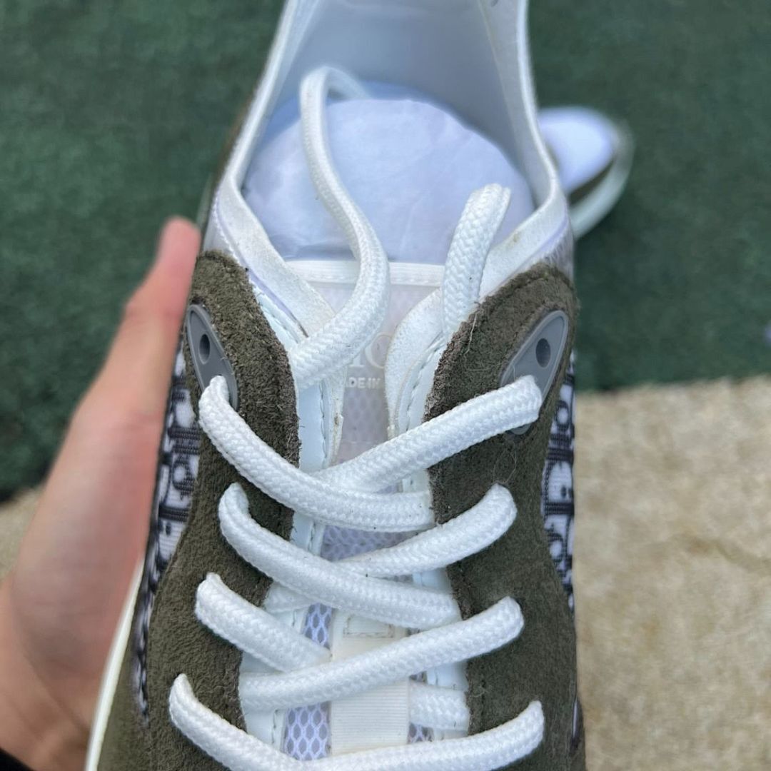 Dior Vibe Sneaker Khaki Suede, White Mesh and Gray Dior Oblique Motif