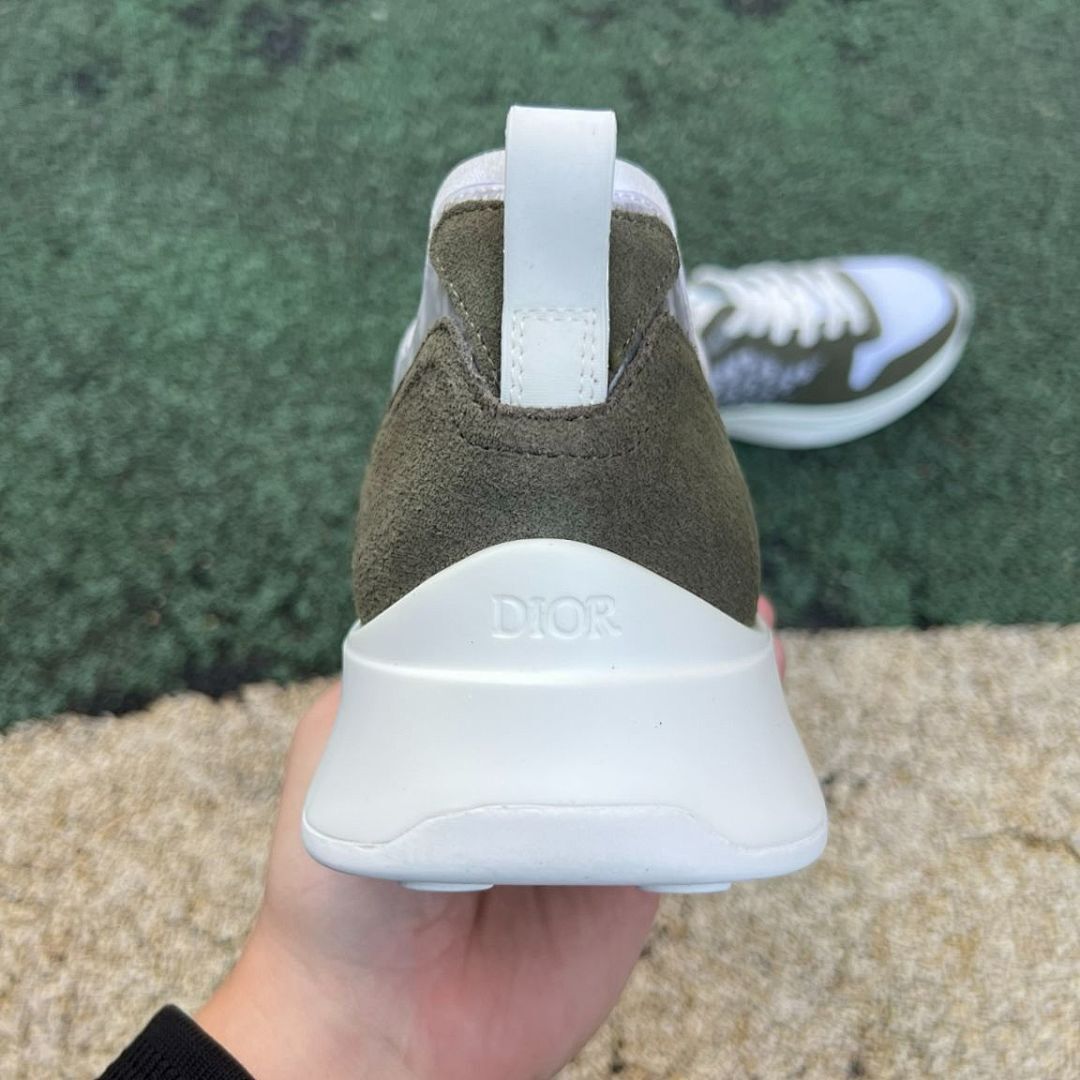 Dior Vibe Sneaker Khaki Suede, White Mesh and Gray Dior Oblique Motif