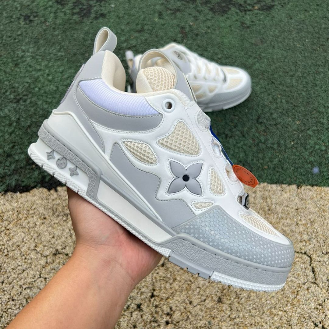 Louis Vuitton LV Trainer Sneaker White Grey Beige Mesh 3D