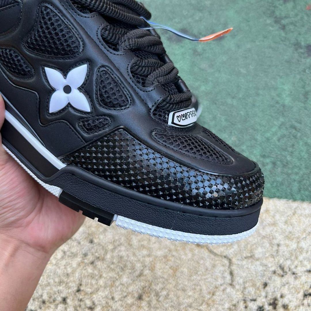 Louis Vuitton LV Trainer Black White Monogram Flower Mesh Leather Men's Sneaker
