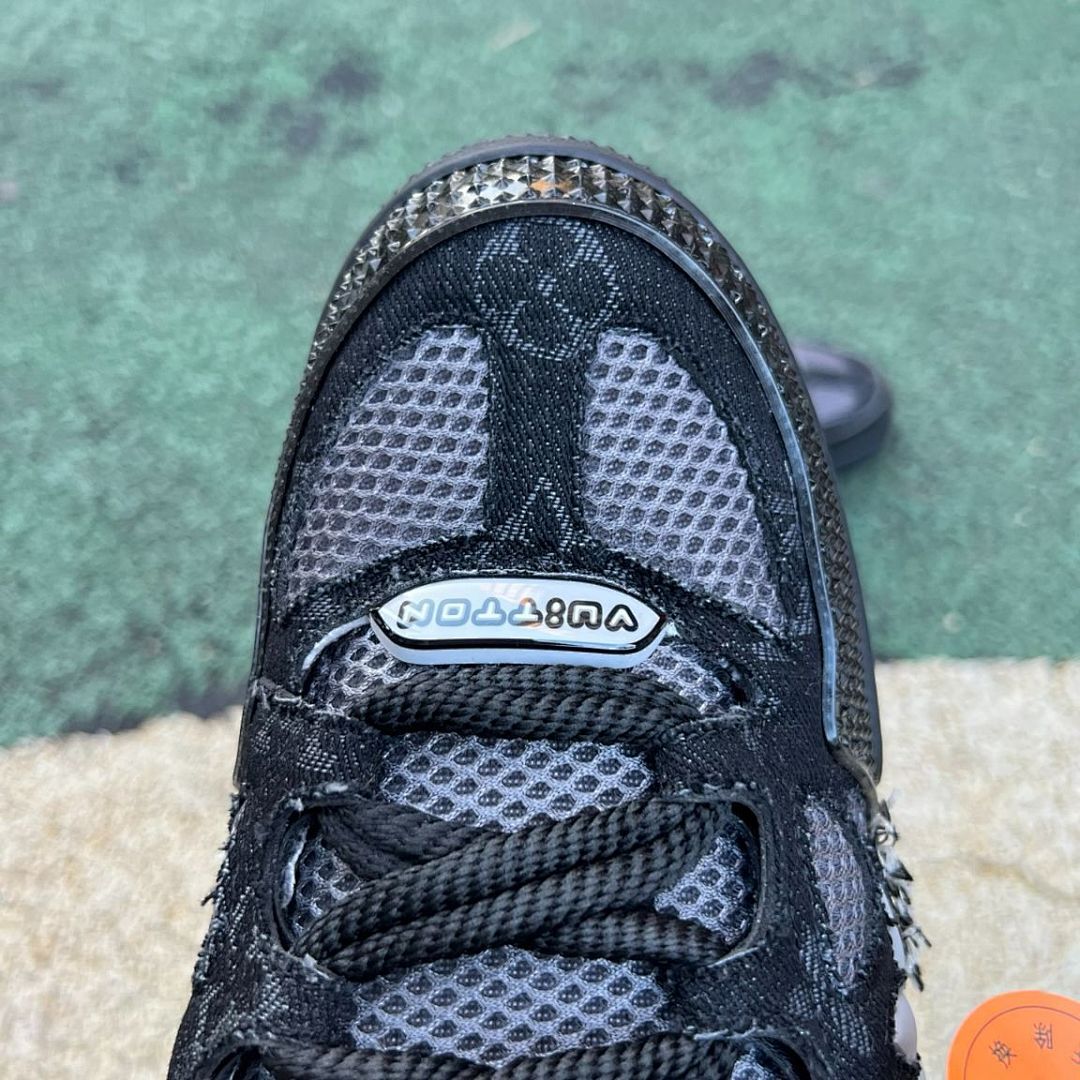 Louis Vuitton LV Trainer Sneaker Black Crystal Embellished Distressed Monogram Mesh