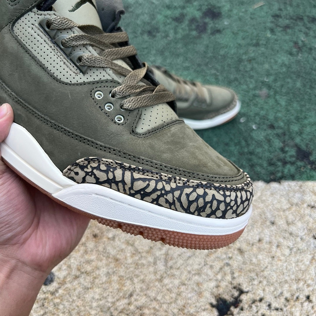 Air Jordan 3 Retro SP Dark Olive Green Elephant Print Men's Sneakers CT8532-200