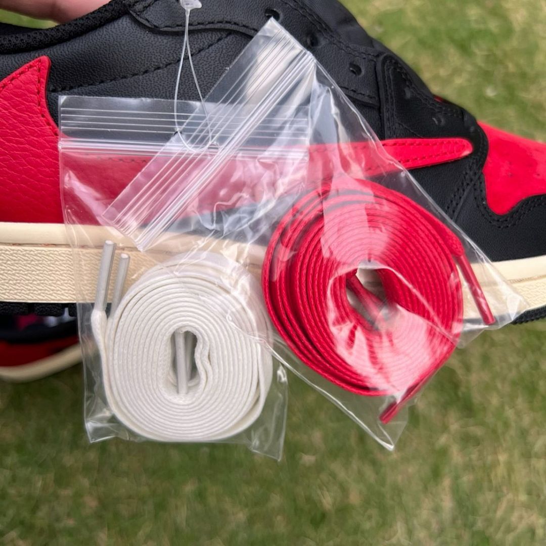 Nike Air Jordan 1 Low OG SP Travis Scott 'Bred' F&F Black Red Sail Reverse Swoosh Sneakers