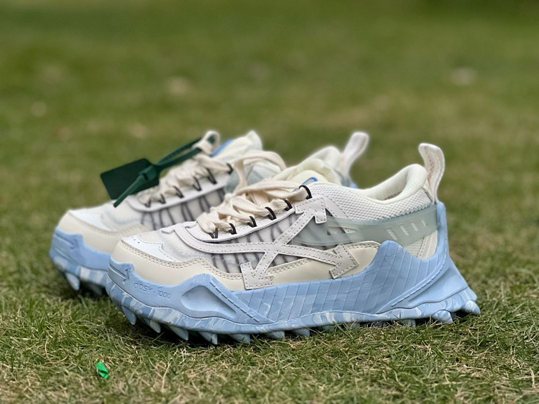 Off-White ODSY-1000 Cream Light Blue Marbled Sole Sneakers Trainers