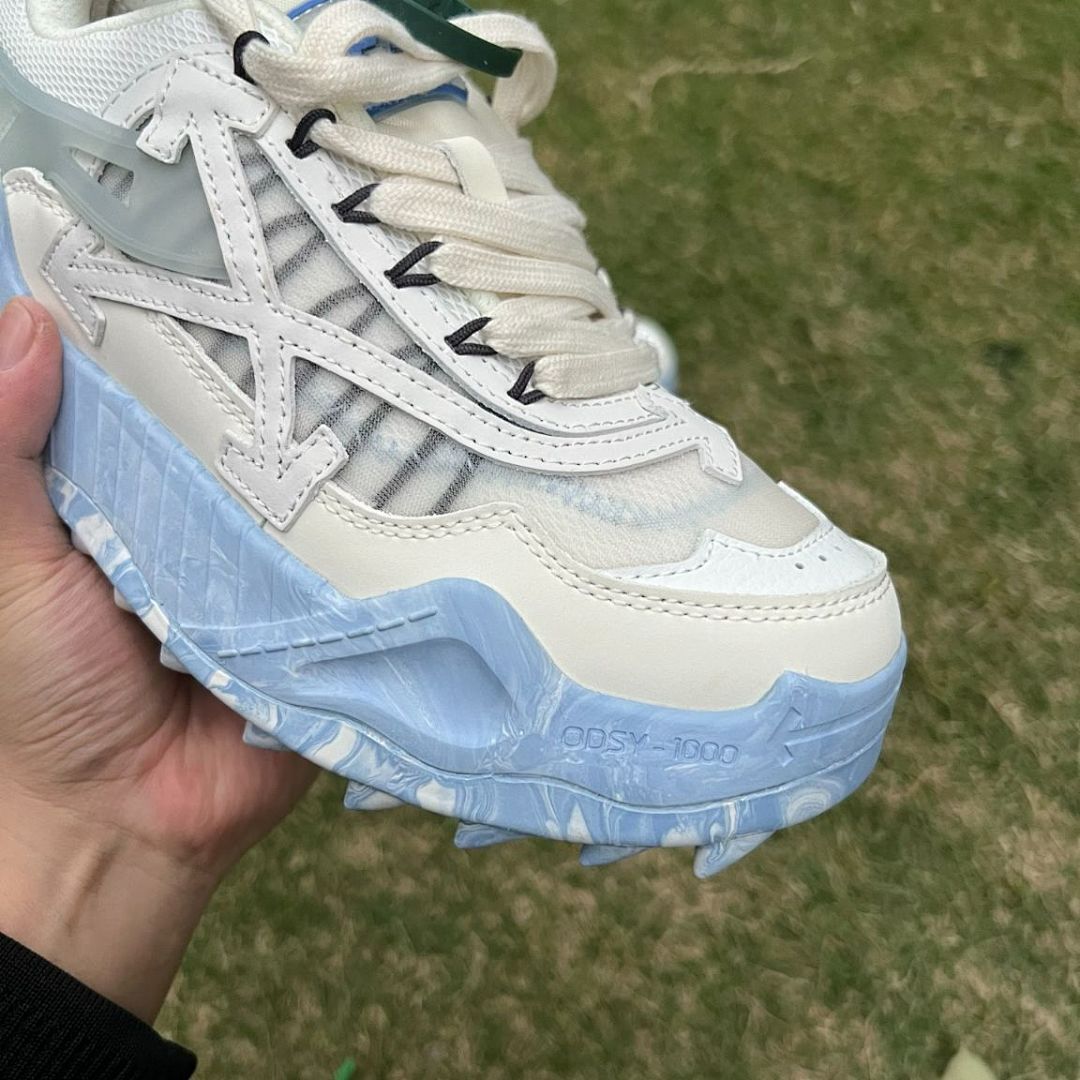 Off-White ODSY-1000 Cream Light Blue Marbled Sole Sneakers Trainers