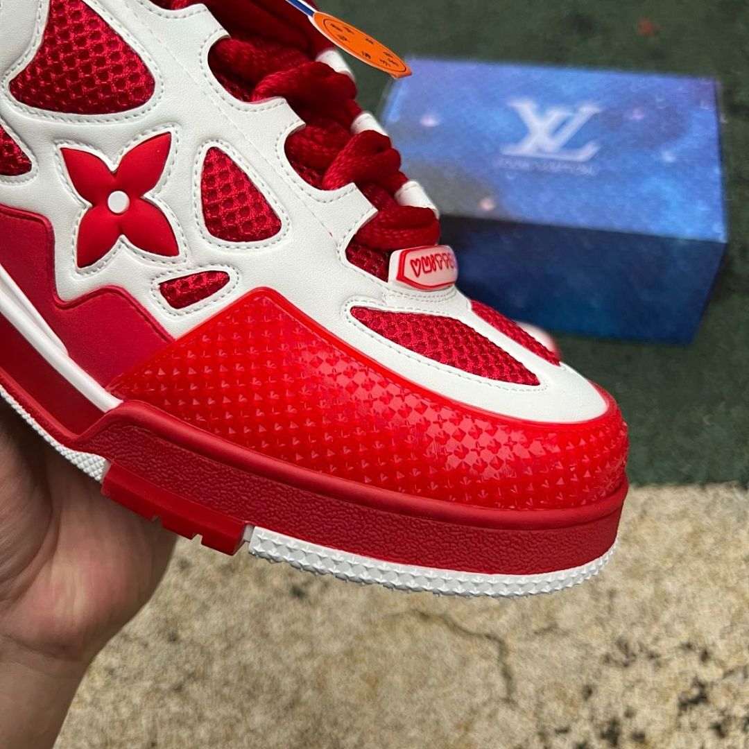 Louis Vuitton LV Trainer Sneaker Red White Monogram Mesh Luxury Shoes 1A9Z61