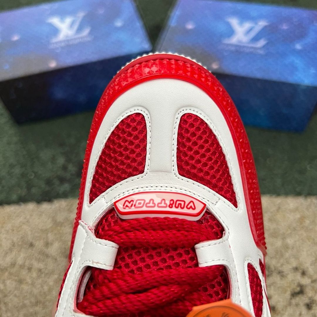 Louis Vuitton LV Trainer Sneaker Red White Monogram Mesh Luxury Shoes 1A9Z61