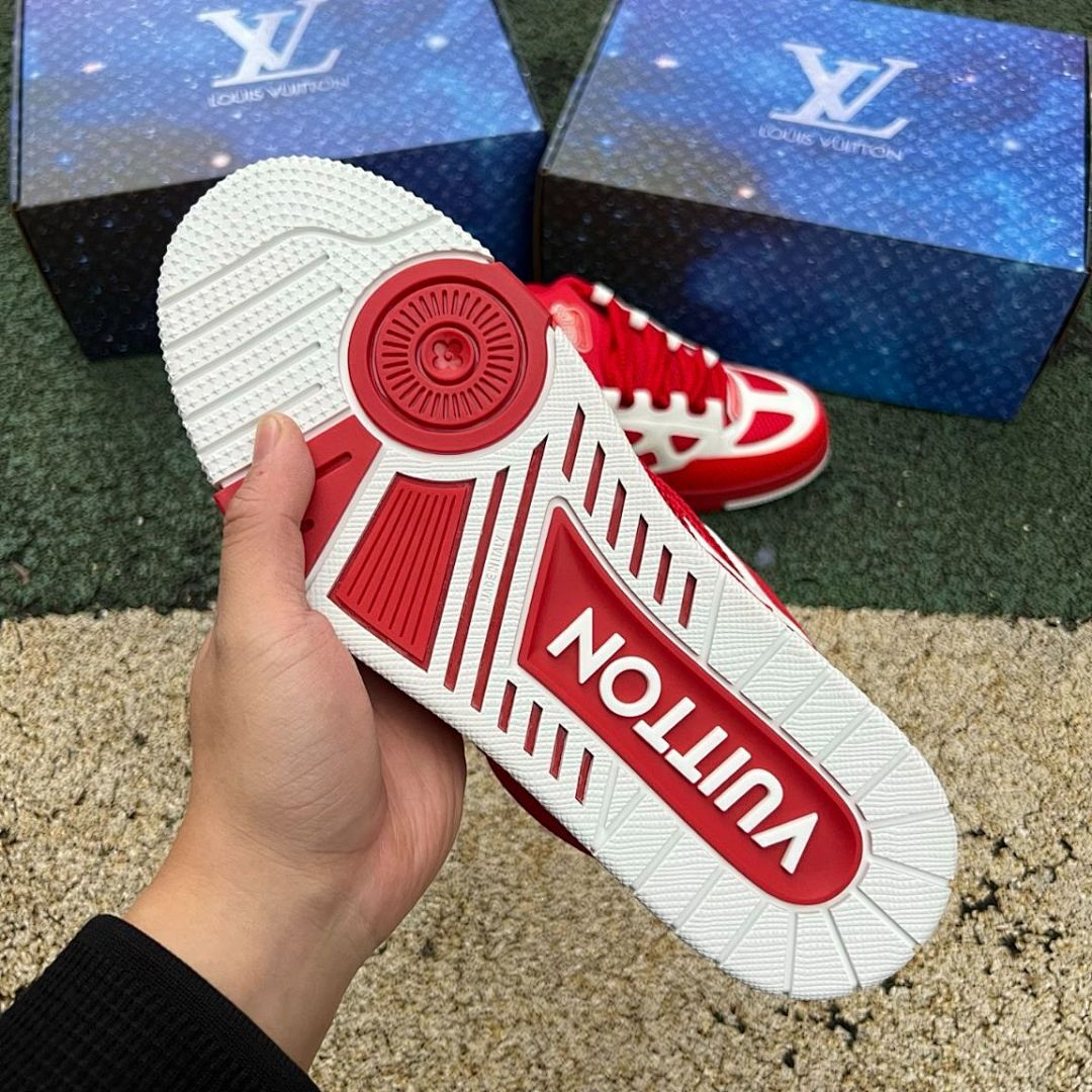 Louis Vuitton LV Trainer Sneaker Red White Monogram Mesh Luxury Shoes 1A9Z61