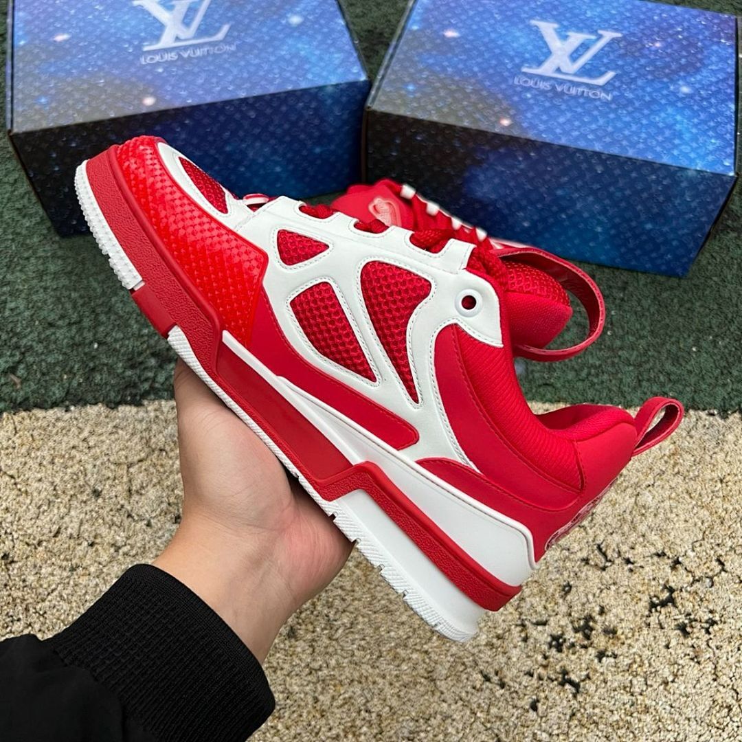 Louis Vuitton LV Trainer Sneaker Red White Monogram Mesh Luxury Shoes 1A9Z61
