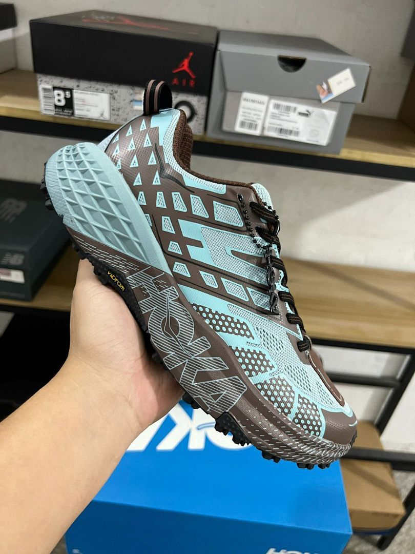 Hoka Speedgoat 5 Men's Trail Running Shoes - Mink / Blue Haze (1123126) - Durable Off-Road Hiking Sneakers, Cushioned, Vibram Sole