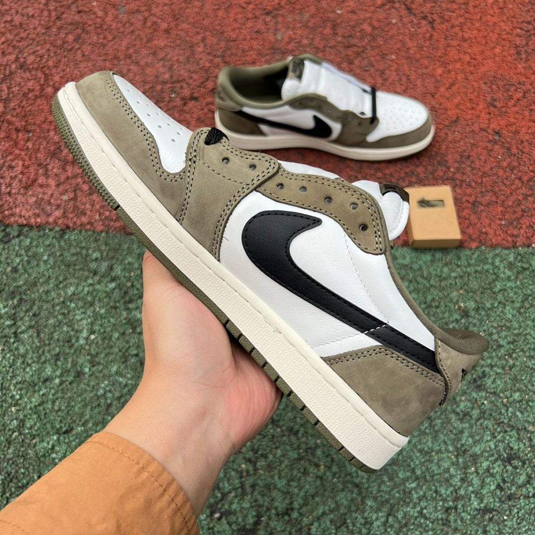 Travis Scott Nike Air Jordan 1 Low OG SP Olive White Black Sail Shoes Sneakers DZ4137-106