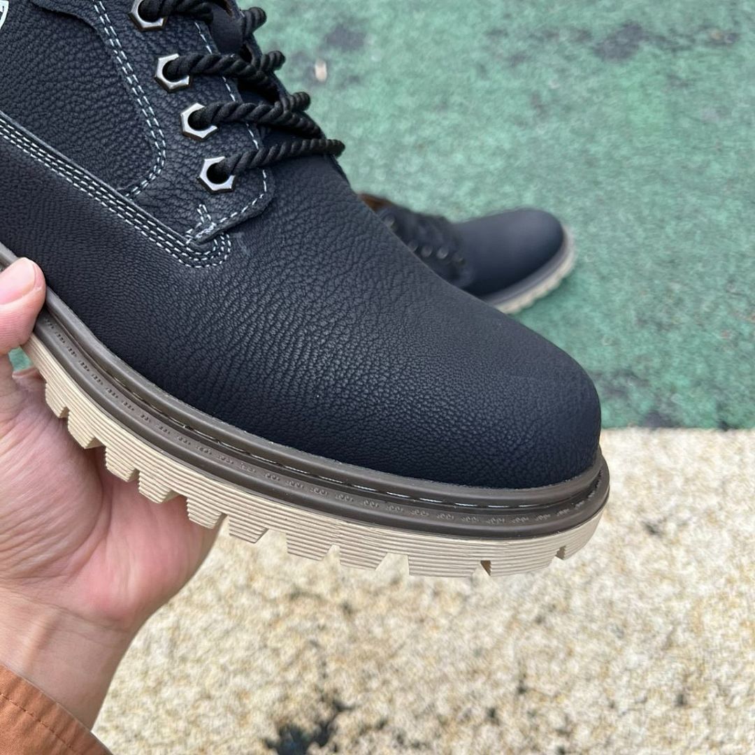 Men's Black Rugged Fashion Ankle Boots Lace-Up Outdoor Style Tan Sole FBK001