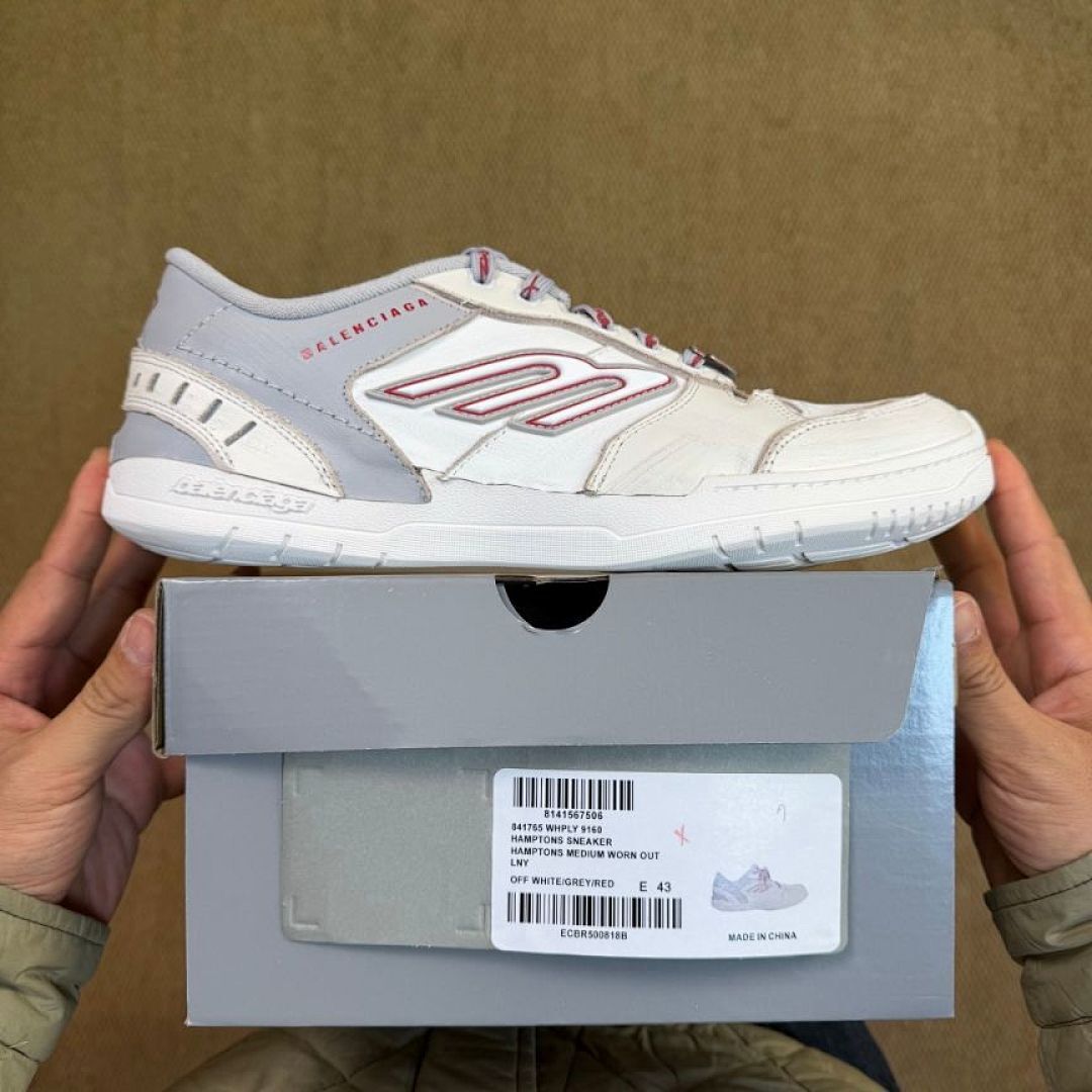 Balenciaga Runner Distressed Sneakers White Red Grey 677403W3RBM9060