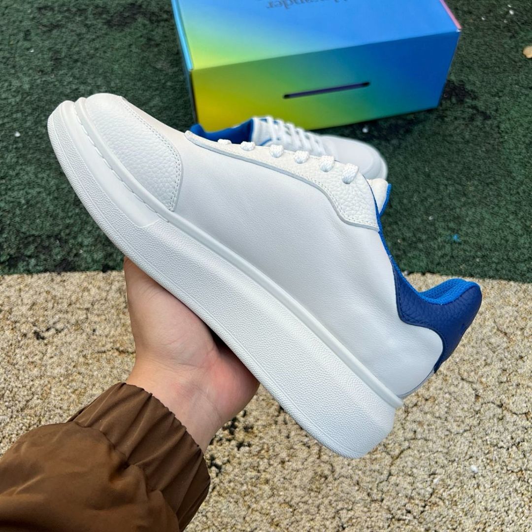 MQUEEN Oversized Platform Sneakers White Blue Leather Trainers