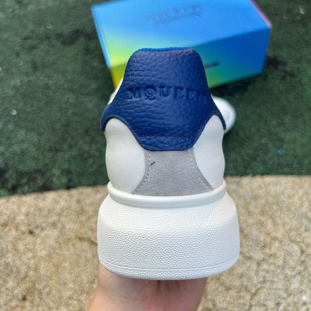 MQUEEN Oversized Platform Sneakers White Blue Leather Trainers