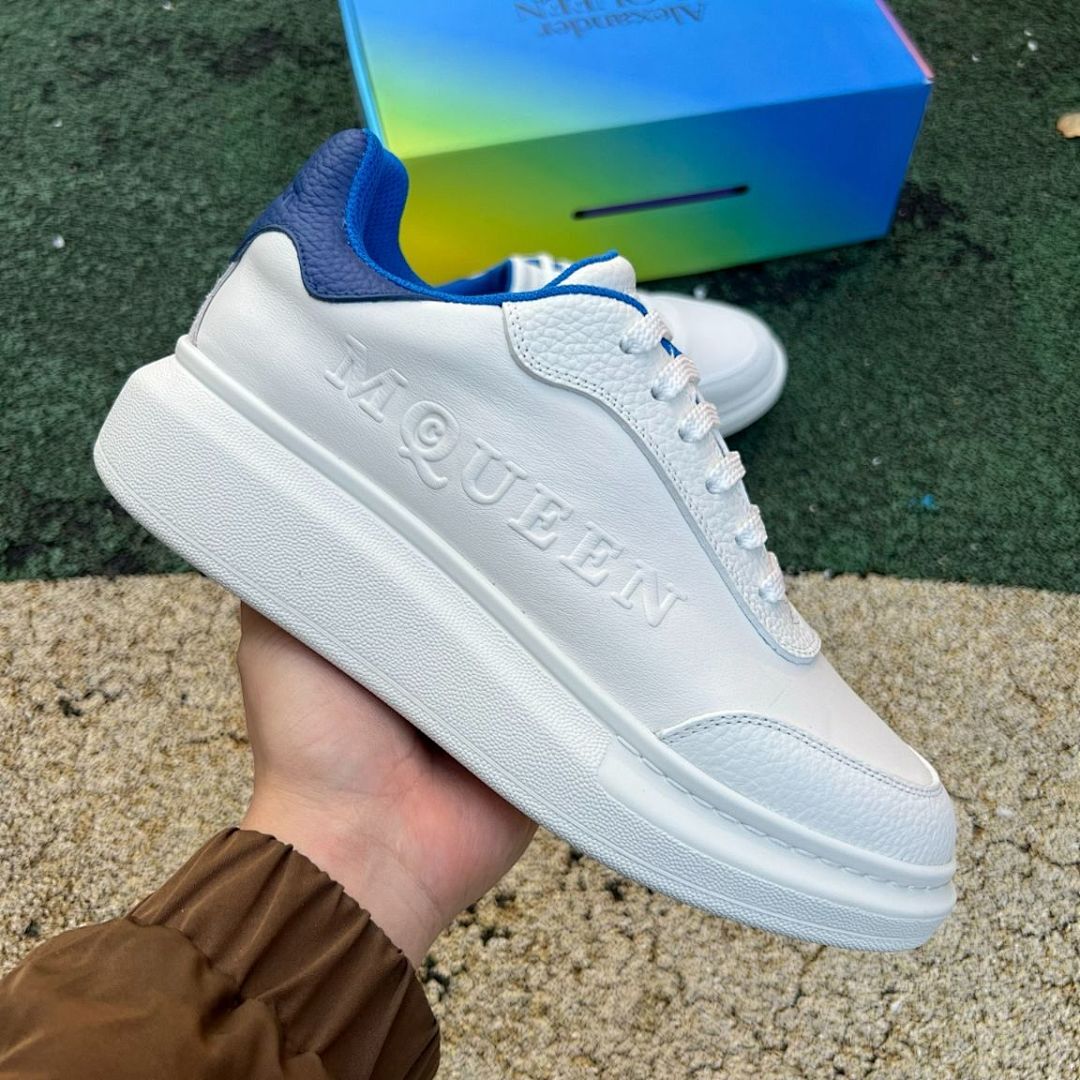 MQUEEN Oversized Platform Sneakers White Blue Leather Trainers
