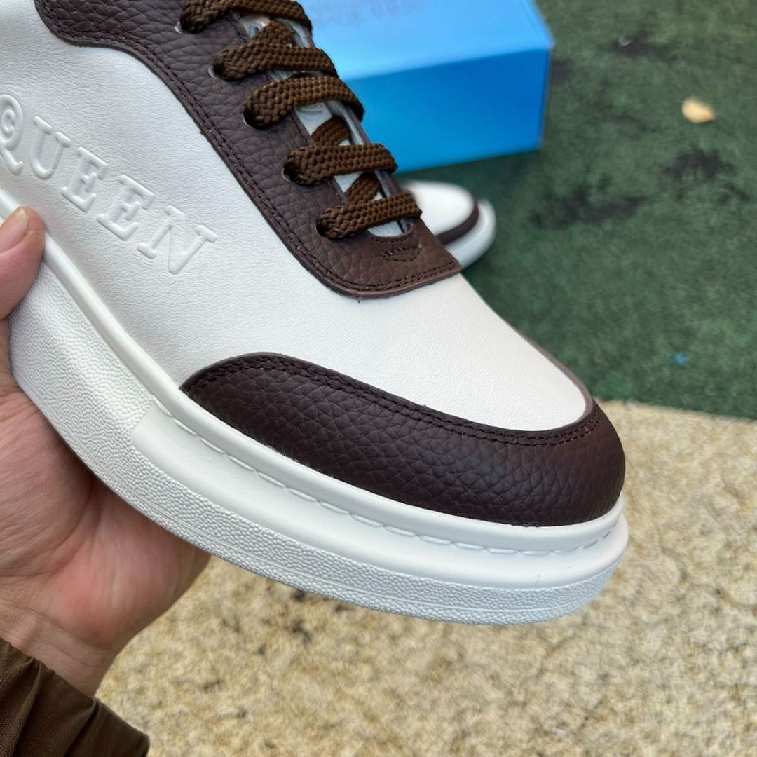 MQUEEN Oversized Platform Sneakers White Brown Leather Chunky Sole Alexander McQueen Style Trainers